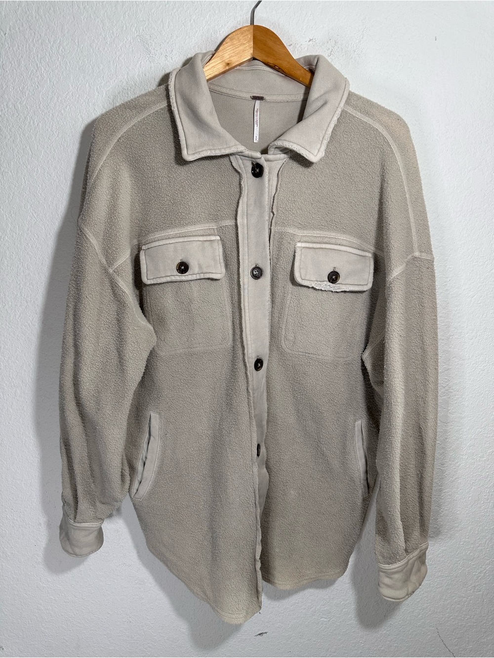 Free People Viral Trending Ruby Jacket Oversized Shacket in Stone Size Small - Picture 3 of 7